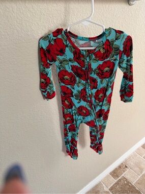 Posh Peanut Turquoise and Red Floral Footed One-Piece